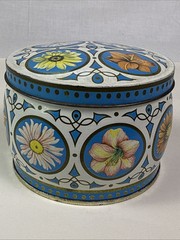 Vintage Arthur Holland Art Deco 1930s Floral Colorful Tin Round Storage. 4.25”