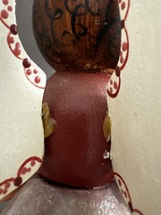 TOLE PAINTED MAUVE WOOD ANGEL HOLDING FLOWER POT SIGNED MILLIE 1987 VITNAGE
