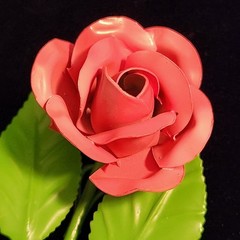 VTG Toleware Metal Pink Matte Rose Wall Hook Made in Italy 5.5″ Length