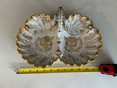 R.P.M. Porcelain China Divided Vintage Serving Bowl Gold Scroll Design