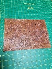Hunting Dogs Pheasants Wood Scene Hand Unframed 8.5×11.5 Leather Tooled Art