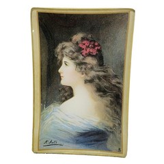 Asti Glass Pin Vanity Ring Dish Small Tray Edwardian Victorian Woman Portrait