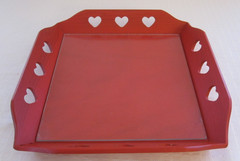 Vtg NEW Swedish Red Wood Tray with Heart Cut Outs Scandinavian Folk Art 9 X 9