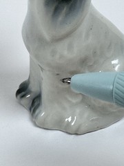 Pico NY Vintage Collectible Porcelain Grey & Black Poodle Figurine Hat w/Flowers