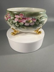 Antique GDA France Hand Painted Floral Hairpin Receiver Porcelain Dish Limoges