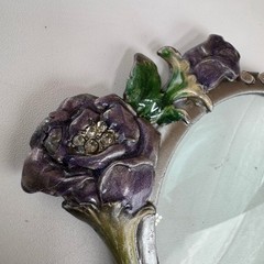 Art Nouveau Style Handheld Magnifying Glass Floral Rhinestone Enamel Rose Decor