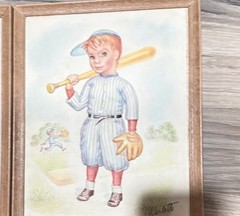 Vtg Charlotte Becker Metalcraft Framed 3D Baseball Football Wall Hanging Boys