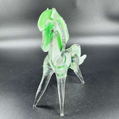 Hand Blown Art Glass Horse Figurine Paperweight Hand Made Glass Green White VTG