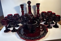Vintage Avon Cape Cod Ruby Red Plater,Goblets,Sugar, Creamer, Decanter 19Pcs.