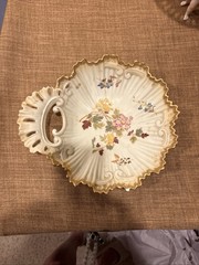 Royal Rudolstadt Porcelain #3714 Amphora Floral & Gilt Scalloped Dish 1904-24