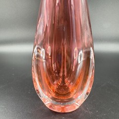 1990s Hand Blown Glass Vase Artist Signed Cranberry Faceted Glass Vase Vintage