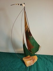 DeMott Brass 16″ x 10″ Sailboat w/Onyx Base Statue-Artist Signed Sailer Mancave
