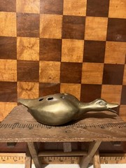 Vintage Rare Metal Brass Figural Flower Frog Flying Duck Form