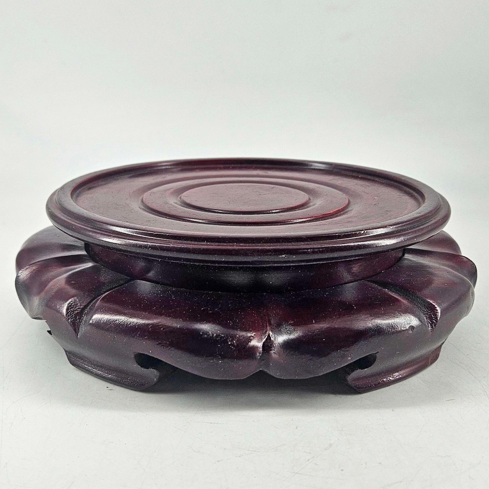 Vintage Asian Carved Wood Bowl Urn Plant Vase Display Stand Riser Base 8″