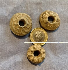 3 Medieval Period Patterned Lead Wool Spindle Whorls – Found On Dig