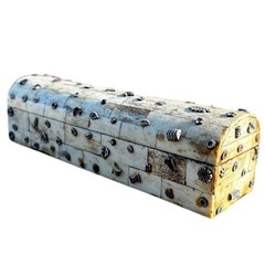 Rare Bone Tile Vintage Metal Embellishments 9 x 3 Artisan Trinket Box India