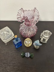 Vintage Art Glass Lot Fenton Vase Lead Crystal Box Paperweight Figurines