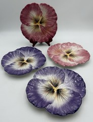 VTG Fitz & Floyd Halcyon 1980’s Flowers Pansy Hand Painted Plates 9” Set of 4