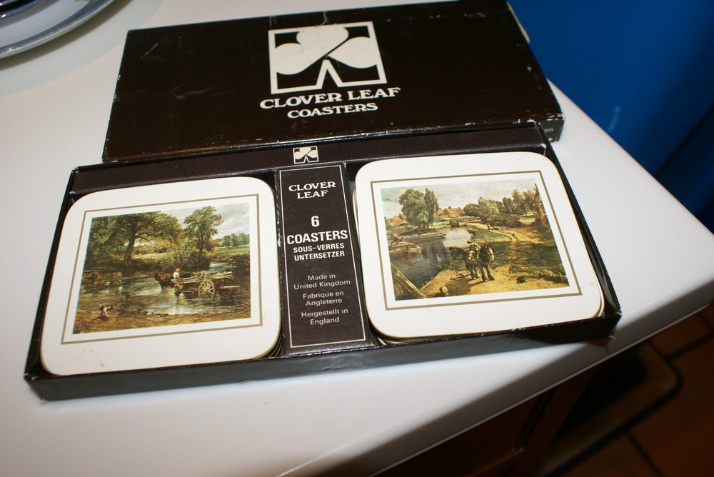 Clover Leaf Table 6 Coasters Made in United Kingdom ORIGINAL BOX SCENES IN PICT
