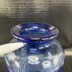 Hand Blown Blue Crackle Glass Vase Vessel Hand Made Glass Vase Studio Art Glass