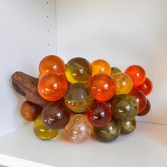 Vintage MCM Lucite Resin Grapes on Driftwood Amber Orange Large Cluster Glows