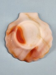 Set of 2 Vintage Akro Agate #246 Pumpkin Slag Glass Shell Dishes – Orange /White