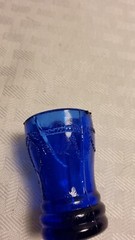 3 Pc Set Of Colbalt Blue With Roping Pattern Creamer 3 In. Sm. Glass 1.75 In.