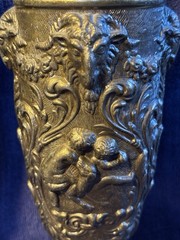 Italian PELTRATO 90% Pewter Art Nouveau Cherub Goat Ewer-Antique SET Of 2 Lg
