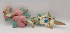Vintage Burwood Hummingbird 2 Pc Wall Hanging Plaque Made In USA