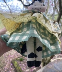 Vintage Cow Angel Hand Crafted Painted Country Farm Cloth Body 11” Gingham Skirt