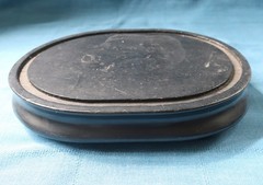 Vintage Oval Wooden Stand Base for Display Black Stain with Groove 9″ x 7″
