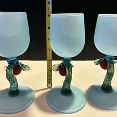 No label blue satin glass Victorian style soft matte hand blown decor
