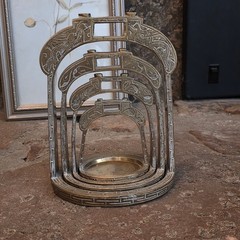 Heavy Solid Brass Nesting Baskets Stirrups Asian Aged Patina Intricate Design