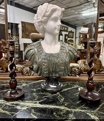 Antique Style LARGE 14″ TALL Carved Wooden Barley Twist Candlesticks with Bronze