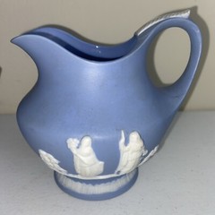 Jasperware Pitcher Jug Neoclassical & Vase Pot Bowl Wedgewood Blue 2pc