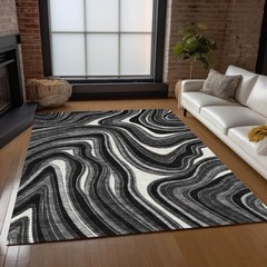 9′ X 12′ Black Gray And White Abstract Washable Rug
