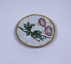 Antique 1940s Cloisonne Tray Trinket Dish Thick Brass Trumpet Flowers Art 20