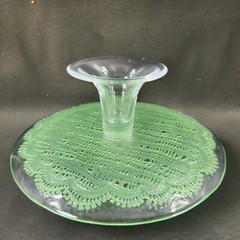 Anthropologie Cake Stand Footed Dish Flash Green Top Clear Bottom Cake Dish