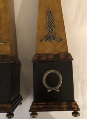 Pair Neoclassical Style Brass Composition and Partial Ebonized Table Obelisks