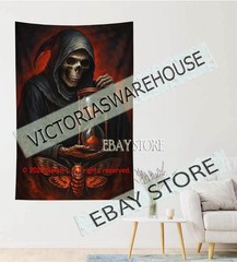 Grim reaper hourglass tapestry dark fate gothic symbolism 39X59 in