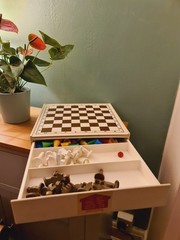 Vintage Swedish Chess Game Set Modernist Style Reclaimed Hard Plastic Patented