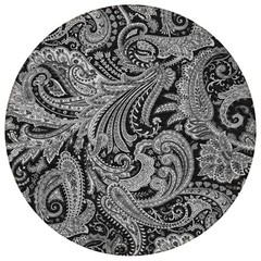 8′ Black Gray And White Round Paisley Washable Rug