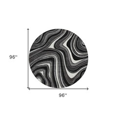 8′ Black Gray And White Round Abstract Washable Rug