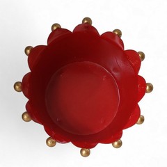 Hollywood Regency Red Tole Cachepot Bowl Gold Crown Centerpiece MCM
