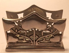 HEARTS & VINE vtg silver chrome desk letter holder stamp rack stand art nouveau