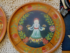Vintage 70’s Folk Art Hand Painted & Crafted Wooden Dinner Plate Decor 12 inch