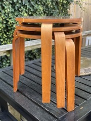 Modernist Aalto Alvar Style 3 Stacking Bent Leg Tables Vintage Formica Tops