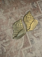 Brass Sea Shells -Relief Placques Decor Nautical Beach Decor Set Of 2