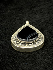 Vintage Wonderful Afghani Silver Plated Pendant With Black Agate Stone
