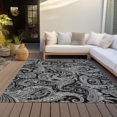 8′ X 10′ Black Gray And White Paisley Washable Rug